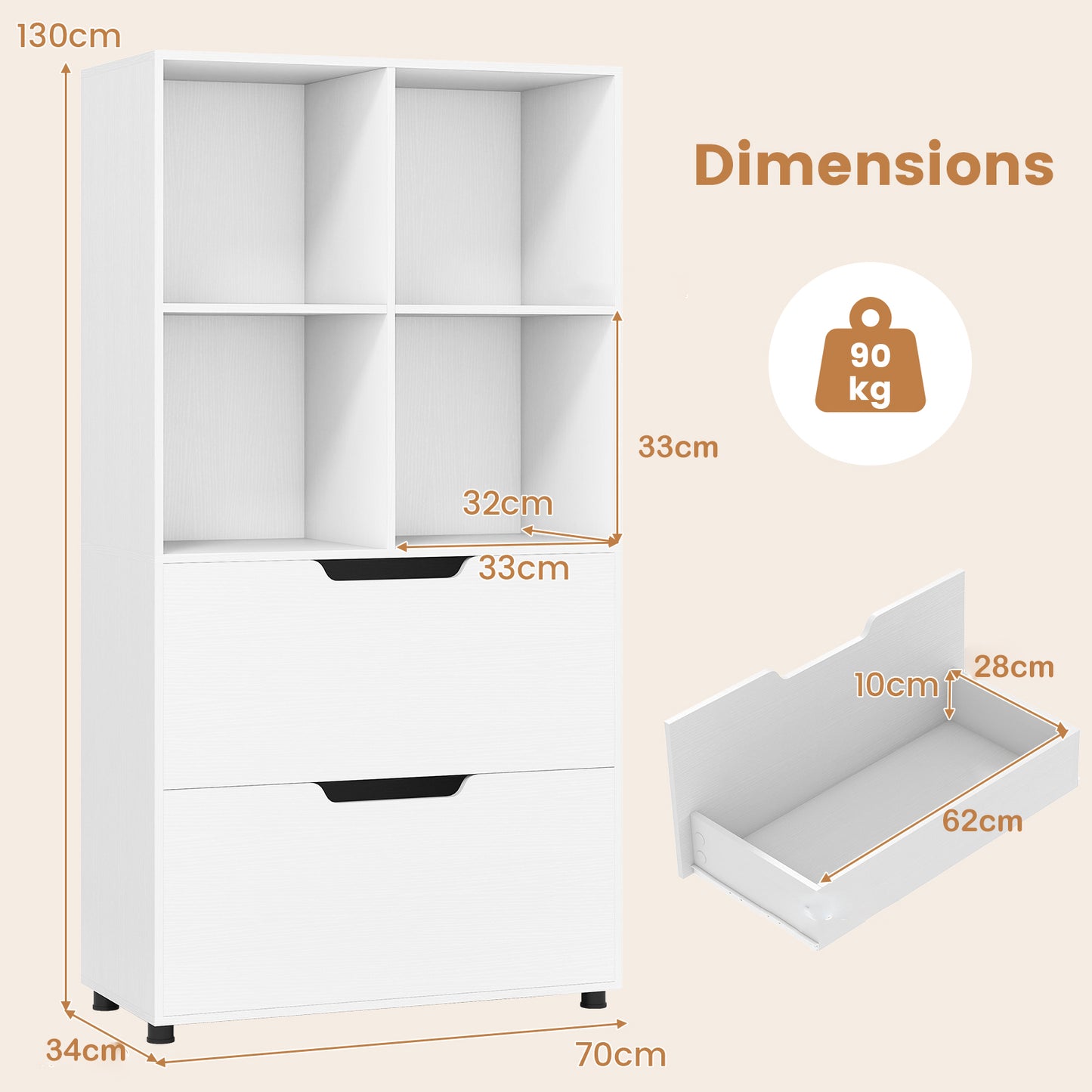 130CM 5-Tier Tall Freestanding Bookshelf for Living Room-White