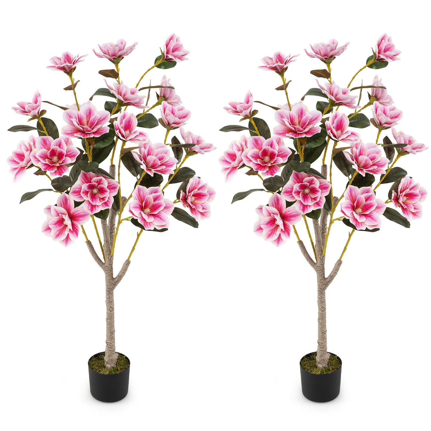 130CM Artificial Magnolia Tree Faux Wedding Flower Plant with Realistic Moss-2 Pack