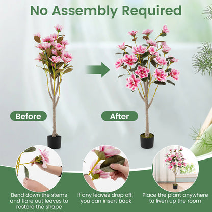 130CM Artificial Magnolia Tree Faux Wedding Flower Plant with Realistic Moss-2 Pack