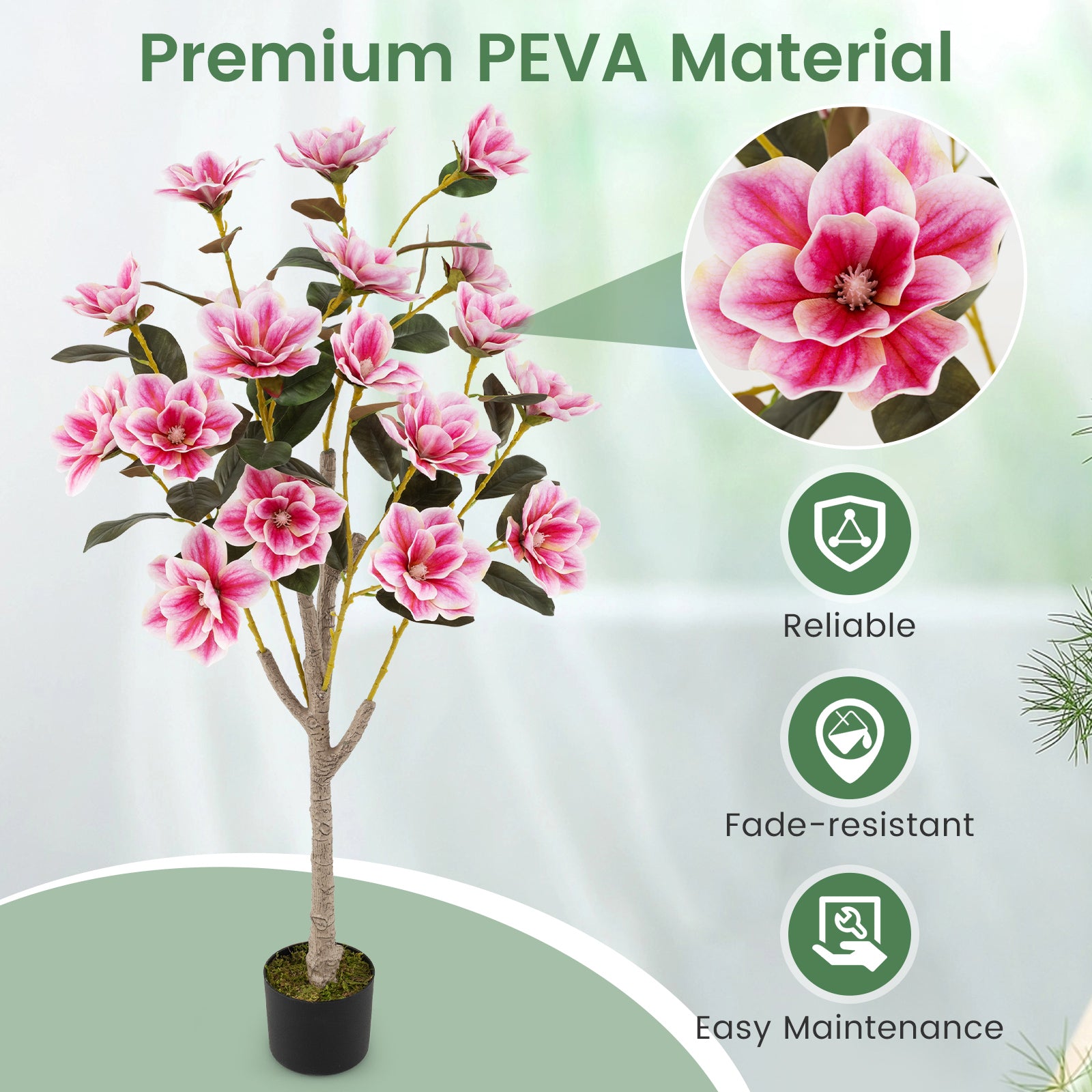 130CM Artificial Magnolia Tree Faux Wedding Flower Plant with Realistic Moss-2 Pack