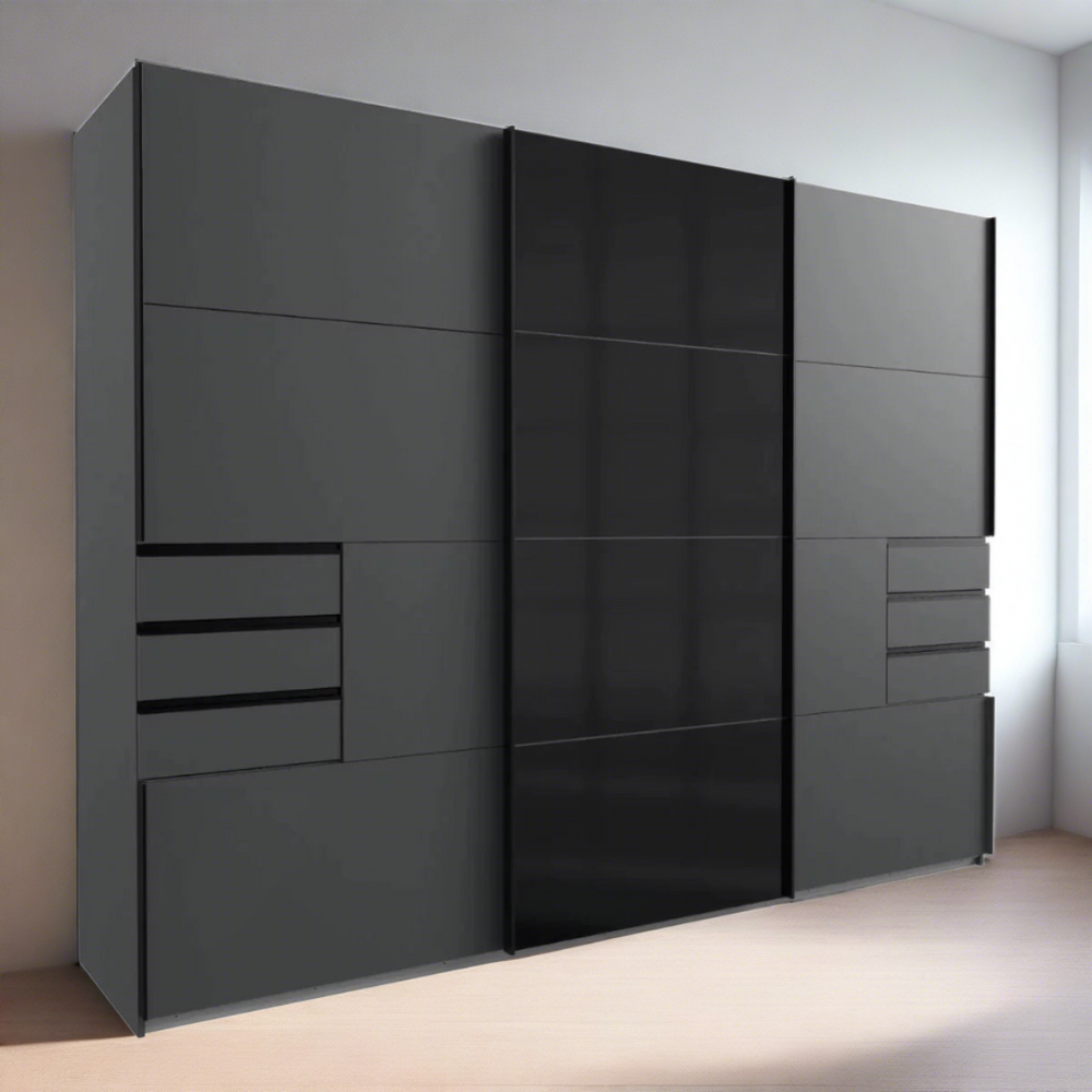 Divac 3 Door Sliding Wardrobe with Mirror - Black
