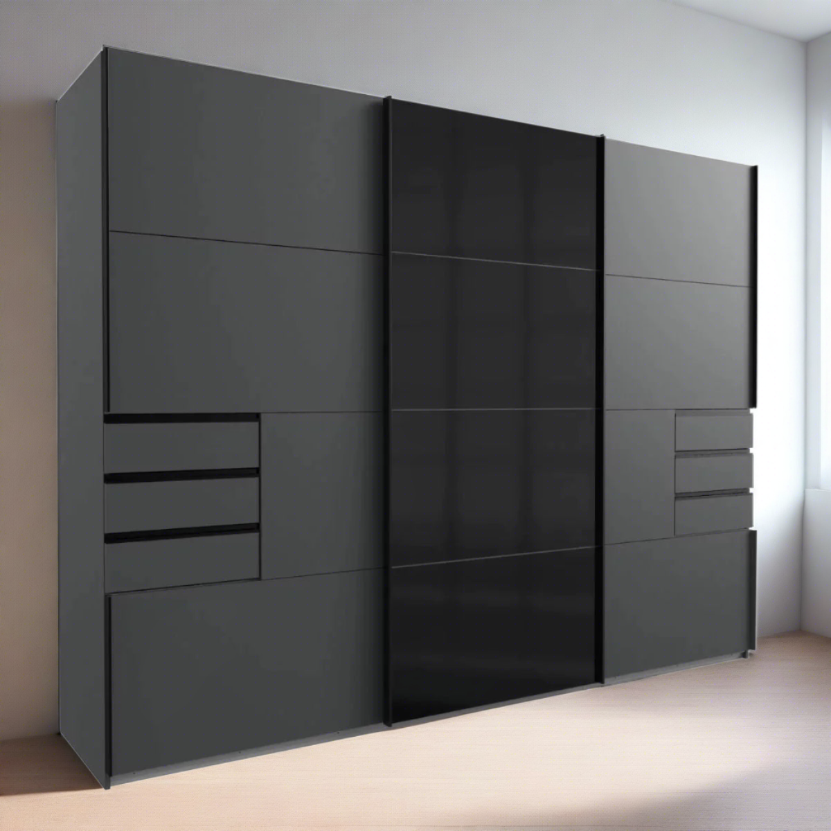 Sliding Wardrobe AMBER 3 Door Mirrored Wardrobe Black 270cm