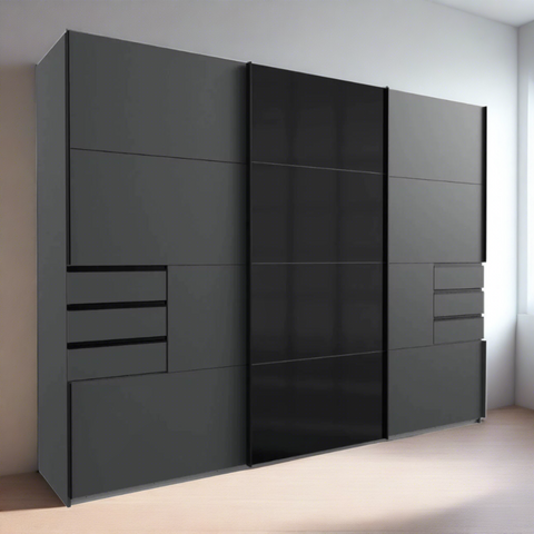 Sliding Wardrobe AMBER 3 Door Mirrored Wardrobe Black 270cm