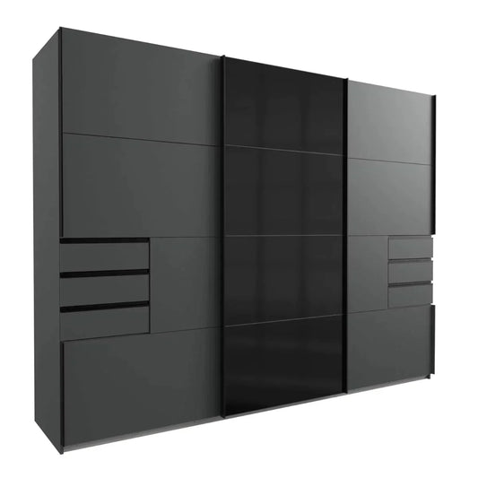 Divac 3 Door Sliding Wardrobe with Mirror - Black