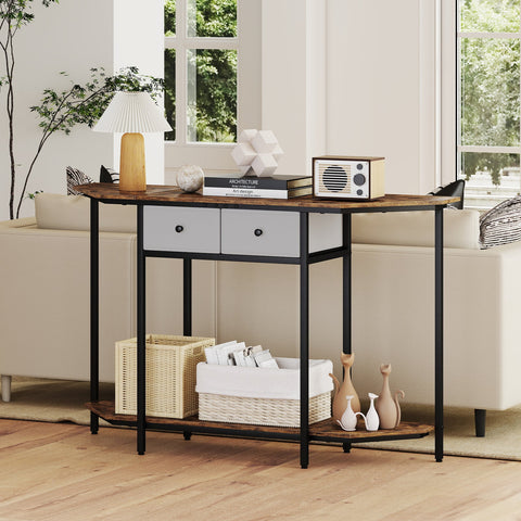 130 CM Console Table 2-Tier Entryway Table with Open Storage Shelf & 2 Drawers-Rustic Brown