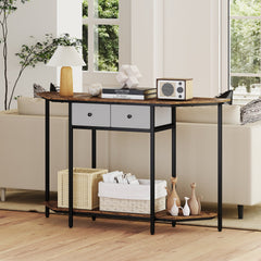 130 CM Console Table 2-Tier Entryway Table with Open Storage Shelf & 2 Drawers-Rustic Brown