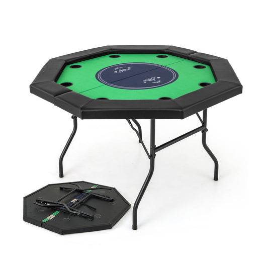 130 cm Foldable Poker Table with Padded Rails and Folding Legs for 8 Players-Green