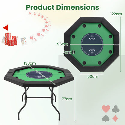 130 cm Foldable Poker Table with Padded Rails and Folding Legs for 8 Players-Green