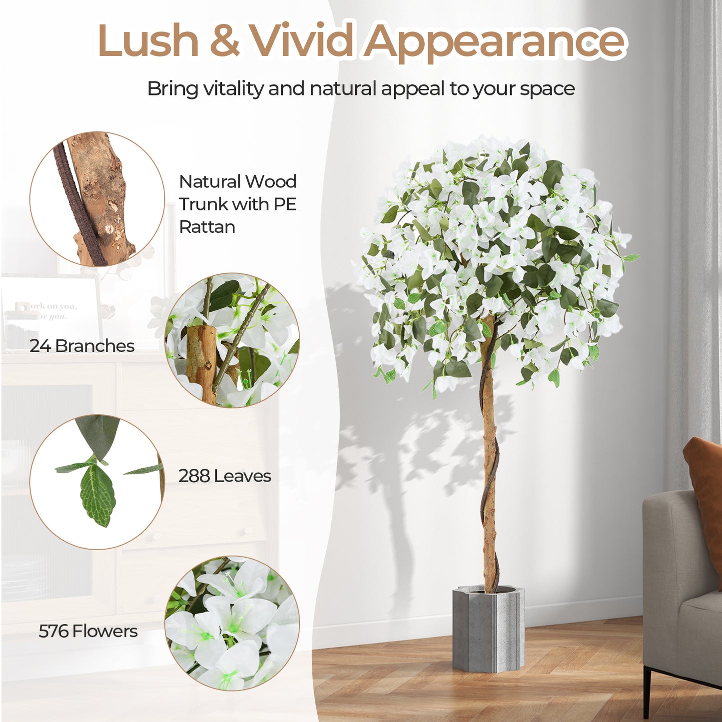 130cm Artificial Azalea Tree with 576 Flowers and 288 Leaves 2 Pack-White