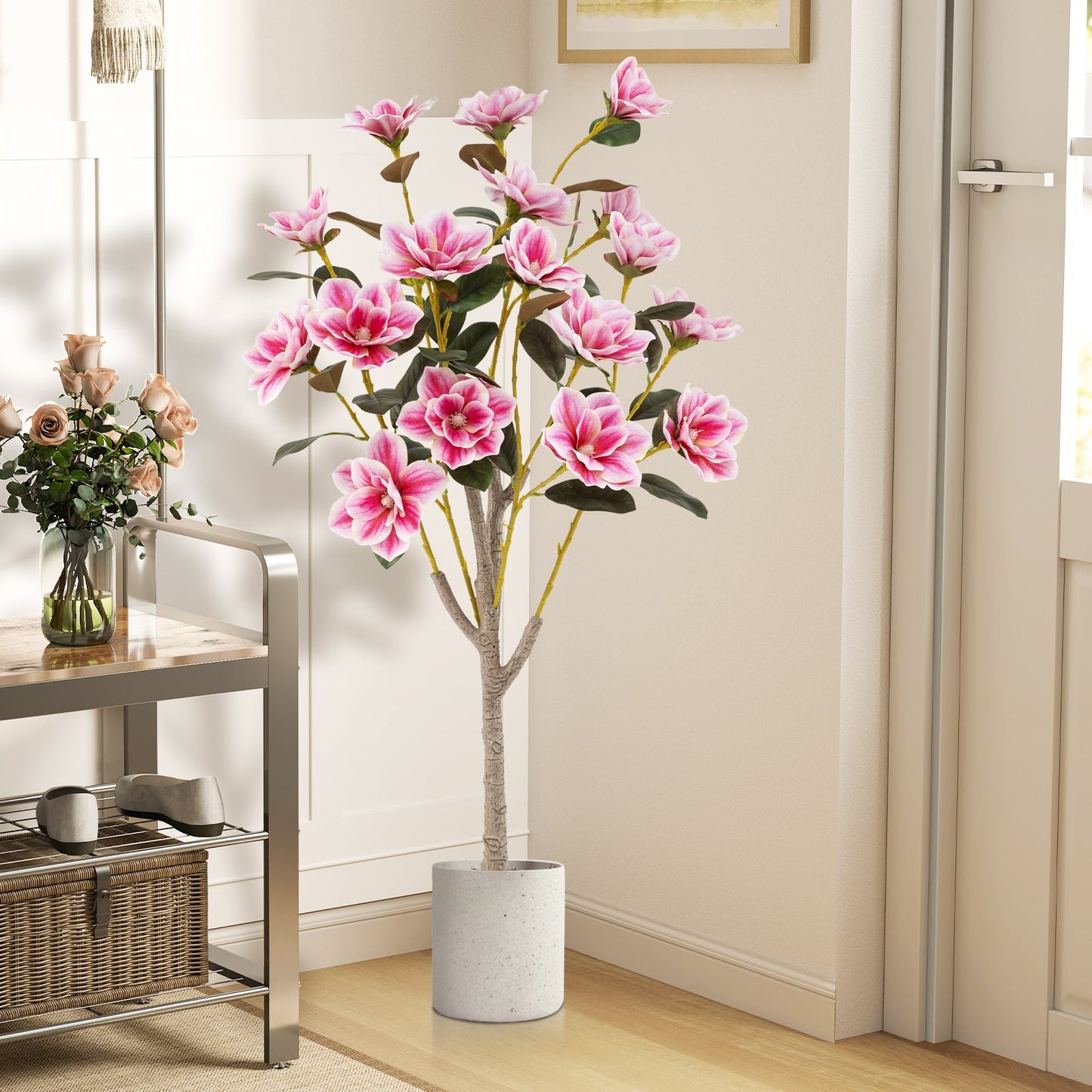 130CM Artificial Magnolia Tree Faux Wedding Flower Plant with Realistic Moss-1 Pack