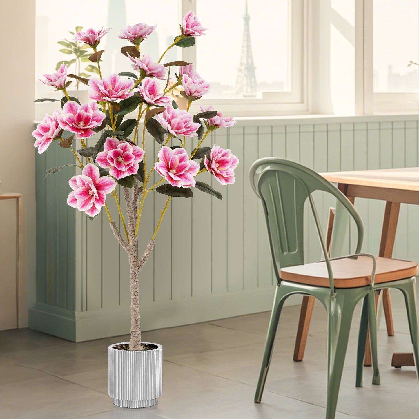 130CM Artificial Magnolia Tree Faux Wedding Flower Plant with Realistic Moss-1 Pack