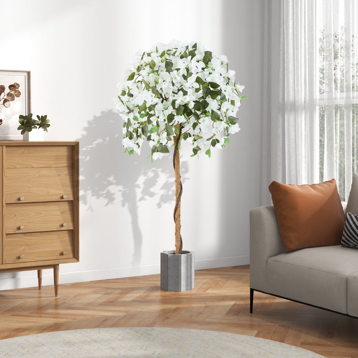 130cm Artificial Azalea Tree with 576 Flowers 288 Leaves and Wood Trunk-White