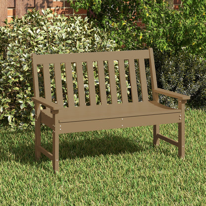 132 CM All-Weather HDPE Garden Bench with Backrest and Armrests-Brown