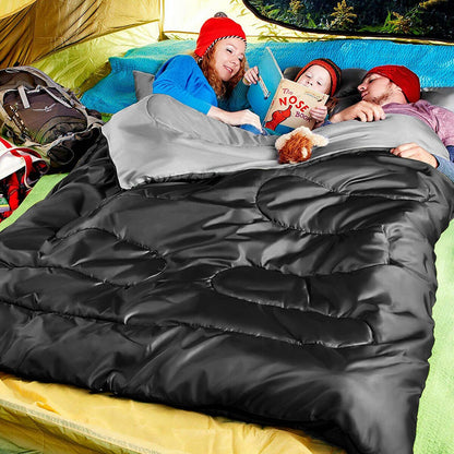 Double Sleeping Bag Extra Large Waterproof with Carrying Bag-Black