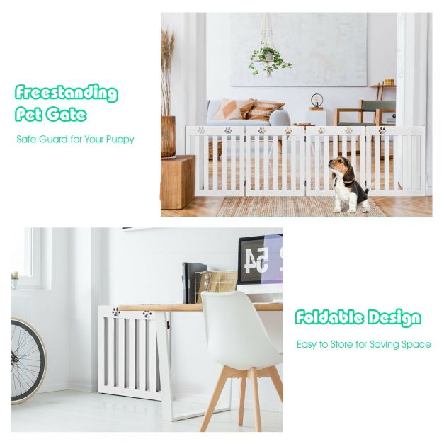 4 Panels Folding Pet Gate-White