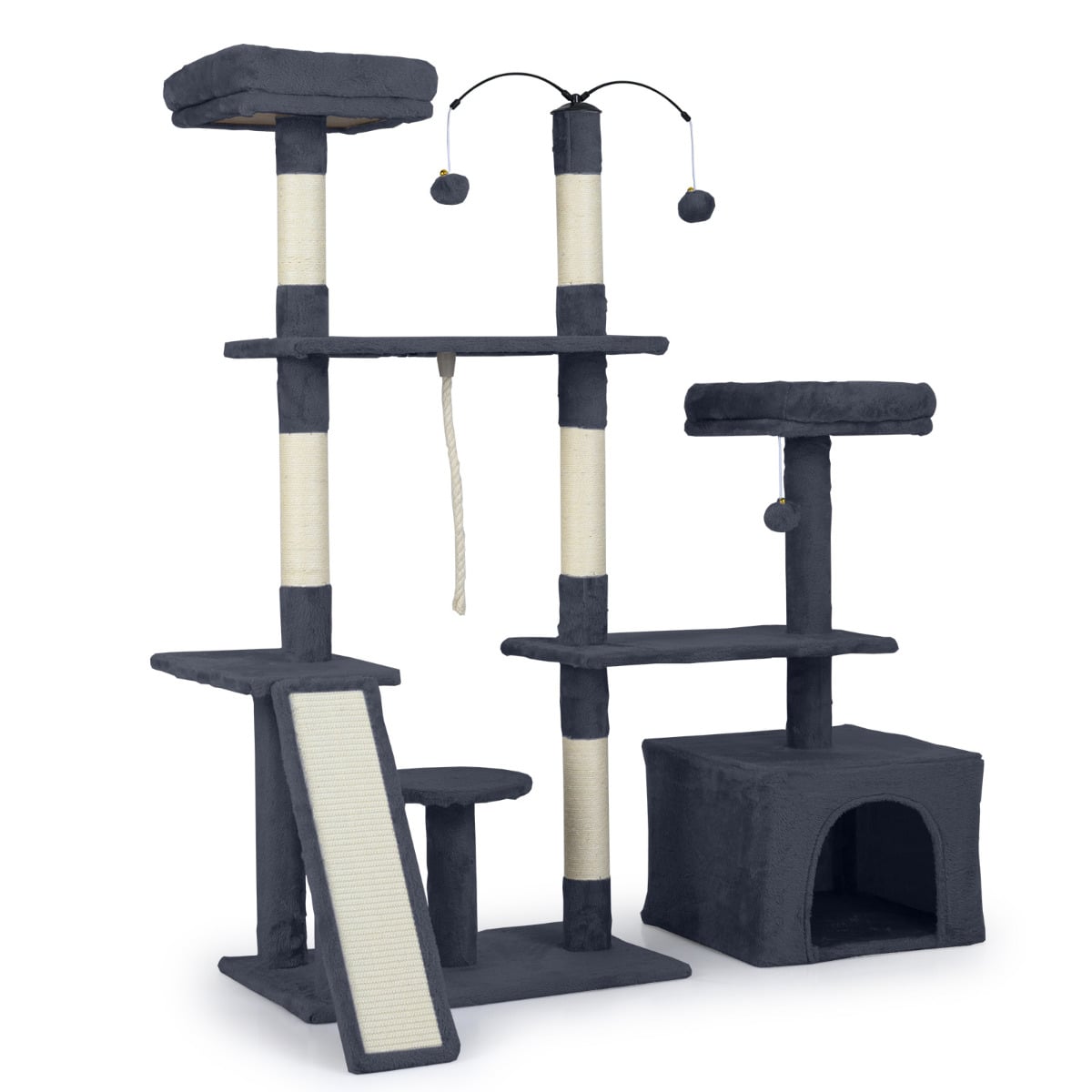 136 CM Tall Cat Tree Tower with Sisal Scratching Posts-Dark Grey