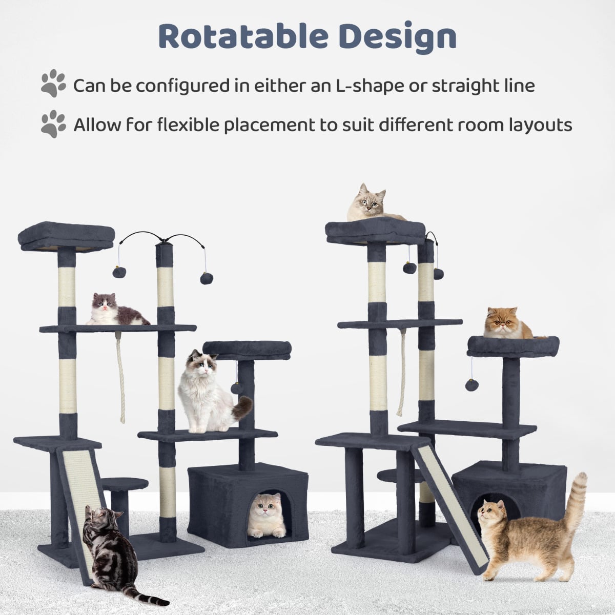 136 CM Tall Cat Tree Tower with Sisal Scratching Posts-Dark Grey