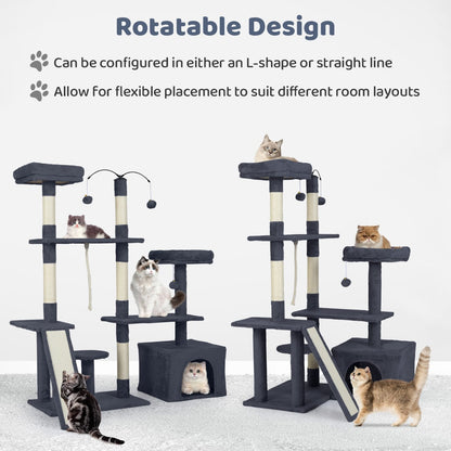 136 CM Tall Cat Tree Tower with Sisal Scratching Posts-Dark Grey
