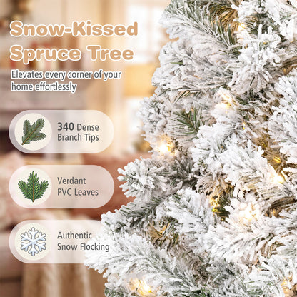 137cm Artificial Snow-Flocked Christmas Tree with Branch Tips and Warm White LED Lights