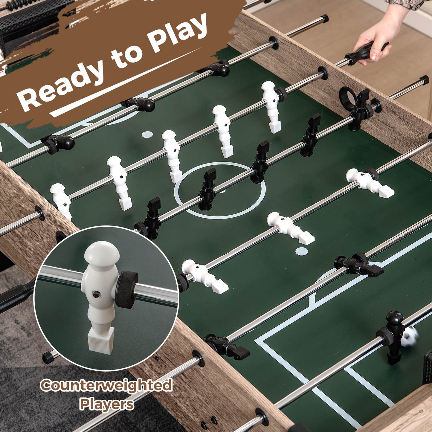 137cm Foosball Table Arcade Soccer Game Table with 2 Balls and 26 Players-Natural