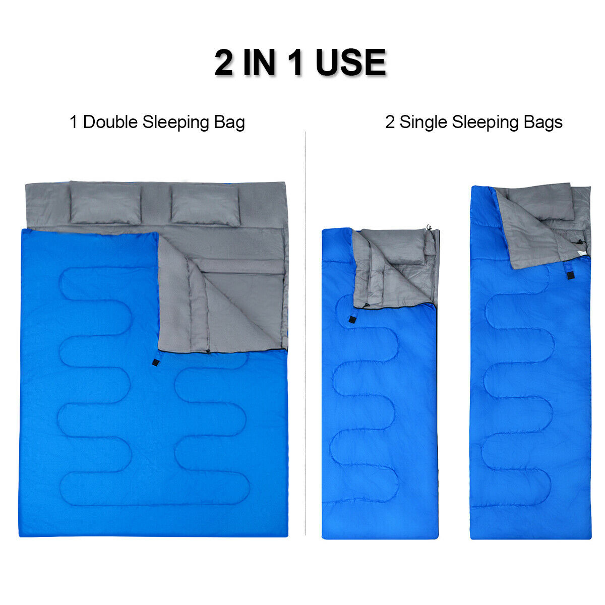 Double Sleeping Bag Extra Large Waterproof with Carrying Bag-Blue