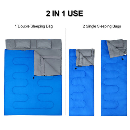 Double Sleeping Bag Extra Large Waterproof with Carrying Bag-Blue