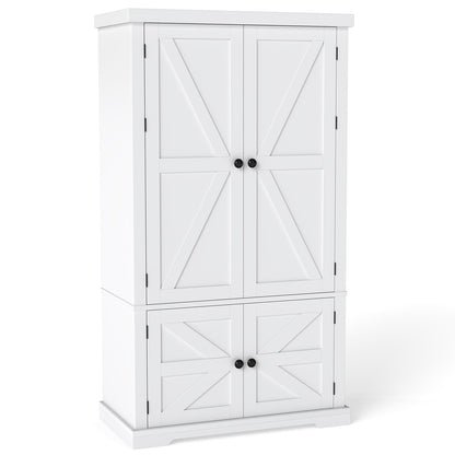 139 cm Pantry Cabinet with 4 Doors and 6 Door Shelves-White