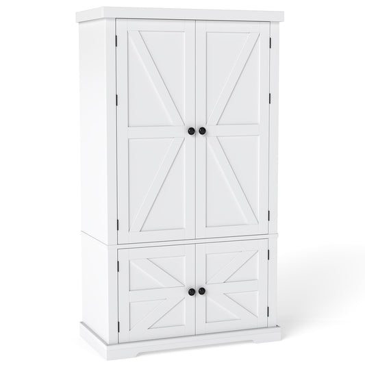 139 cm Pantry Cabinet with 4 Doors and 6 Door Shelves-White