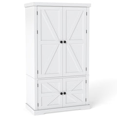 139 cm Pantry Cabinet with 4 Doors and 6 Door Shelves-White