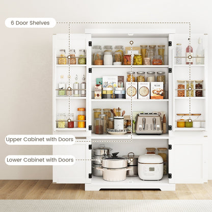 139 cm Pantry Cabinet with 4 Doors and 6 Door Shelves-White