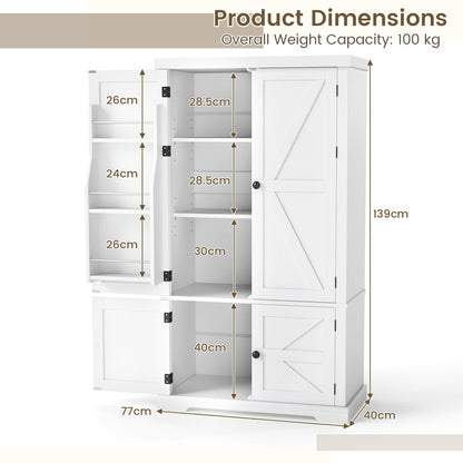 139 cm Pantry Cabinet with 4 Doors and 6 Door Shelves-White