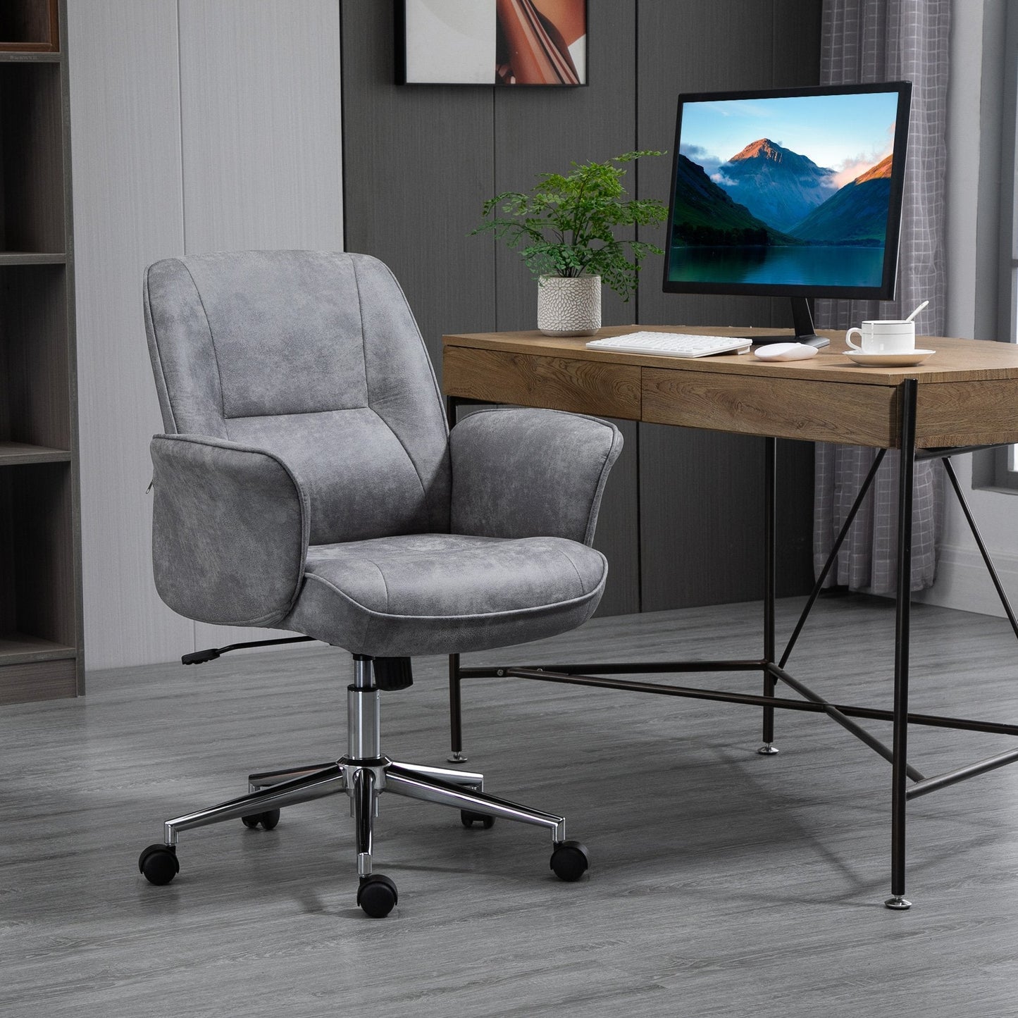 Vinsetto Swivel Computer Office Chair Mid Back Desk Chair Home Study Bedroom, Light Grey