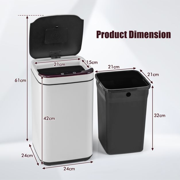13L Intelligent Touchless Trash Can-White