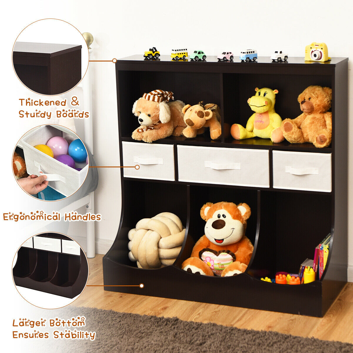 Wooden Children's Storage Cabinet-Brown