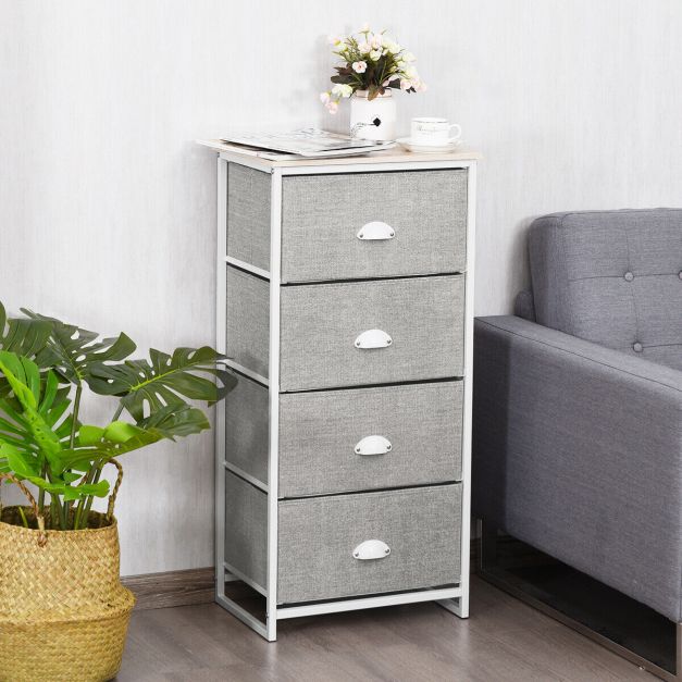 Chest Storage Tower Side Table Display Storage with 4 Drawers-Gray