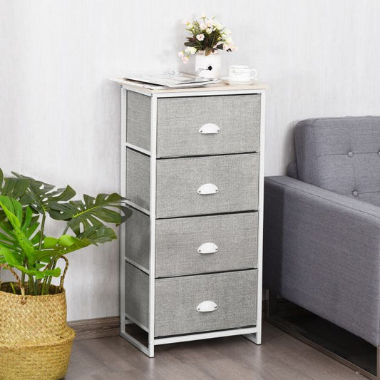 Chest Storage Tower Side Table Display Storage with 4 Drawers-Gray