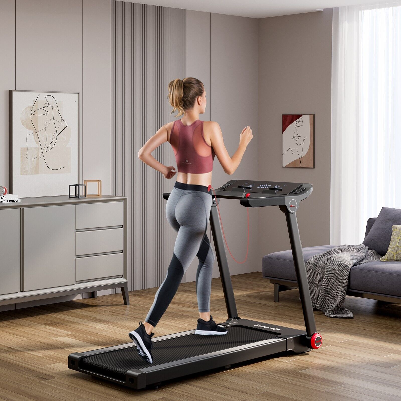 1.3HP Electric Folding Treadmill with 12 Programs - Furniture Gold
