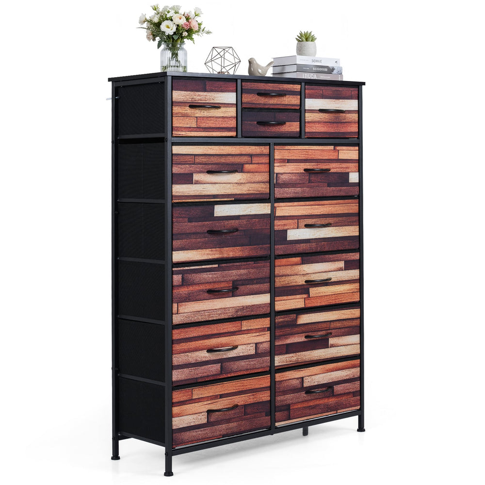 14-Drawer Dresser Tall Storage Chest with Metal Frame-Brown