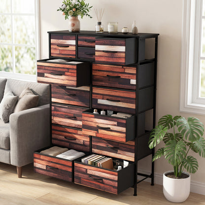 14-Drawer Dresser Tall Storage Chest with Metal Frame-Brown