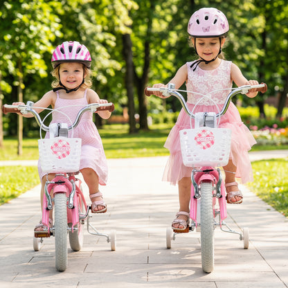 14 Inch Girls Bike with Basket for 3-5 Years Retro Series Peach Pink