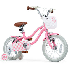 14 Inch Girls Bike with Basket for 3-5 Years Retro Series Peach Pink