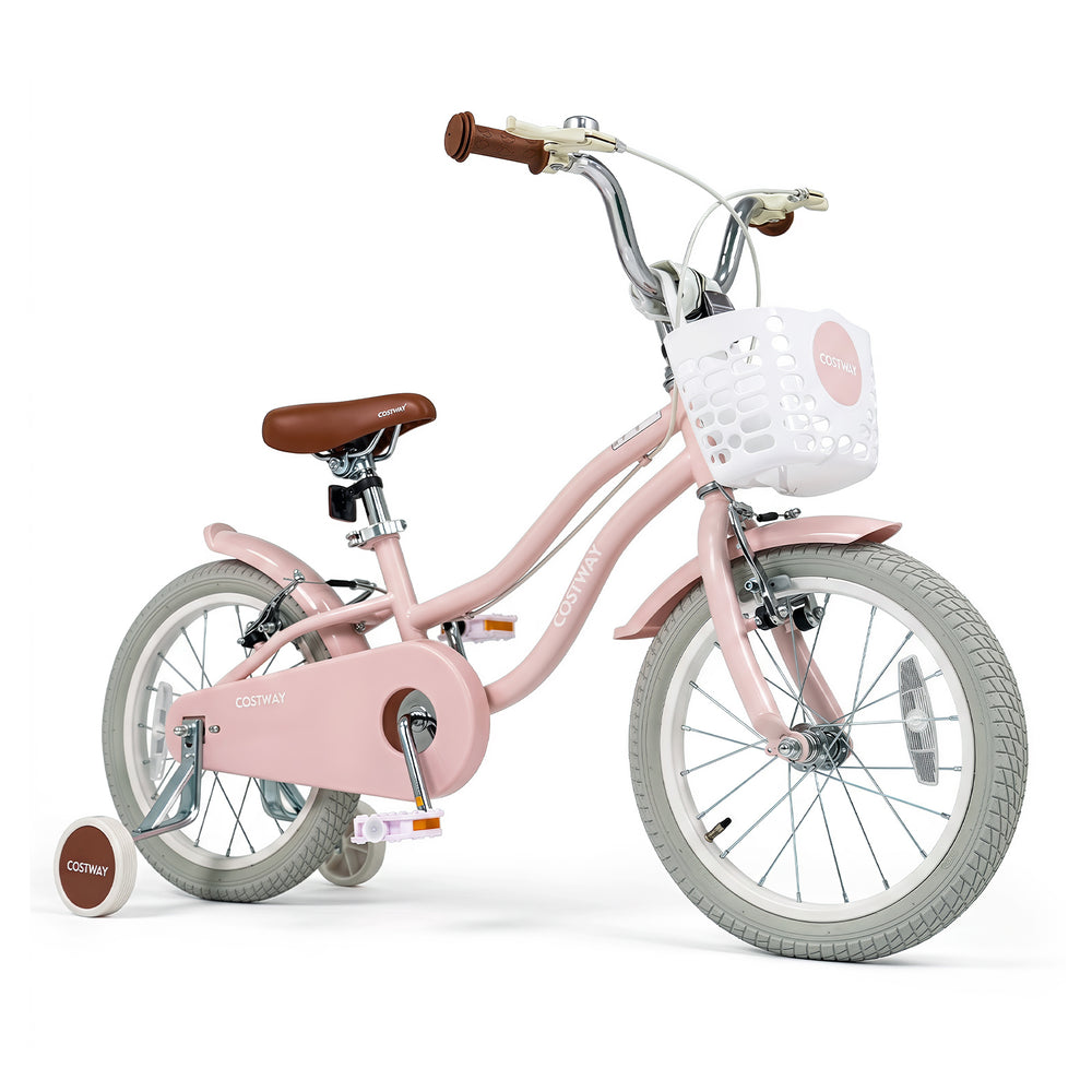 14 Inch Girls Bike with Basket for 3-5 Years Retro Series Sakura Pink