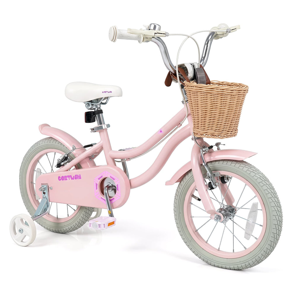 14 Inch Girls Bike with Woven Basket for 3-5 Years Cottage Series Sakura Pink