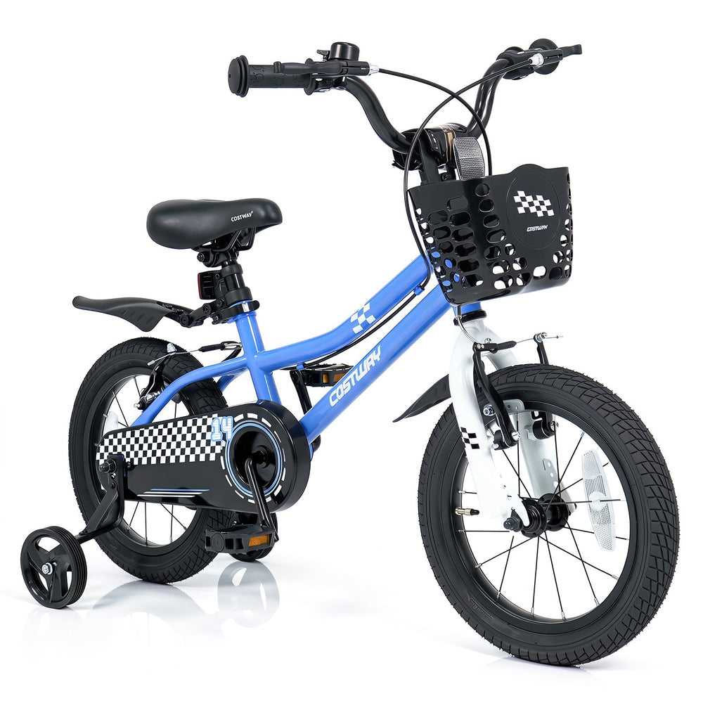 14 Inch Kids Bike with Dual Brakes for 3-5 Years Checkered Racing Series Blue