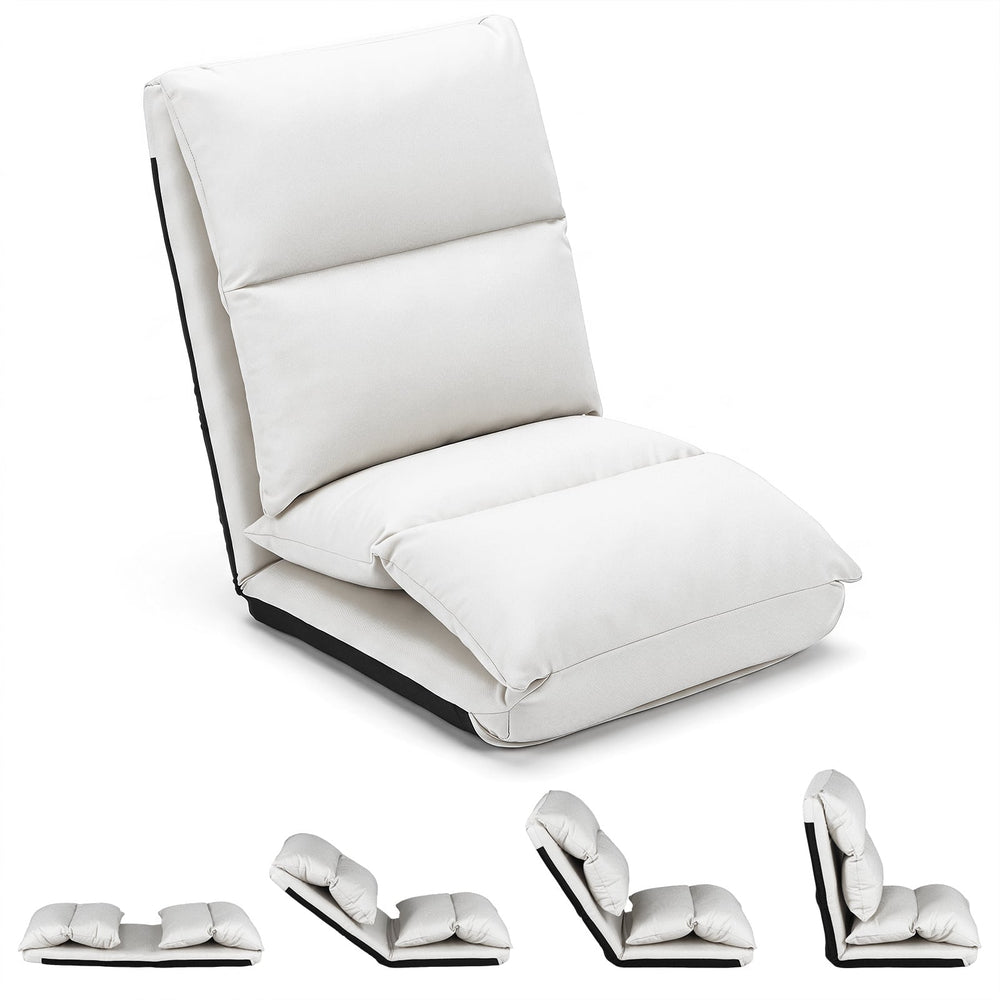 14-Level Adjustable Floor Chair with Back Support and Comfy Padded Cushions for Adults-White