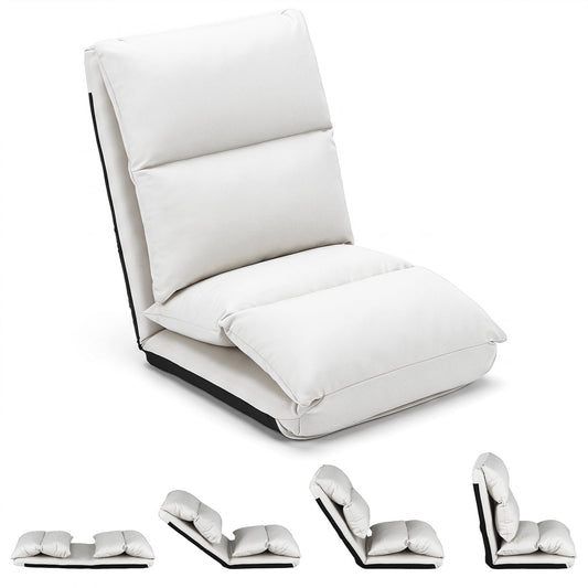 14-Level Adjustable Floor Chair with Back Support and Comfy Padded Cushions for Adults-White
