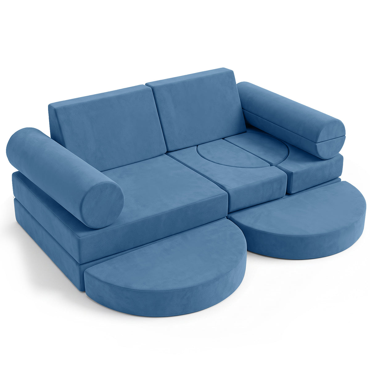14-Piece Modular Kids Play Couch with Removable Cover-Blue