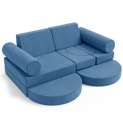 14-Piece Modular Kids Play Couch with Removable Cover-Blue