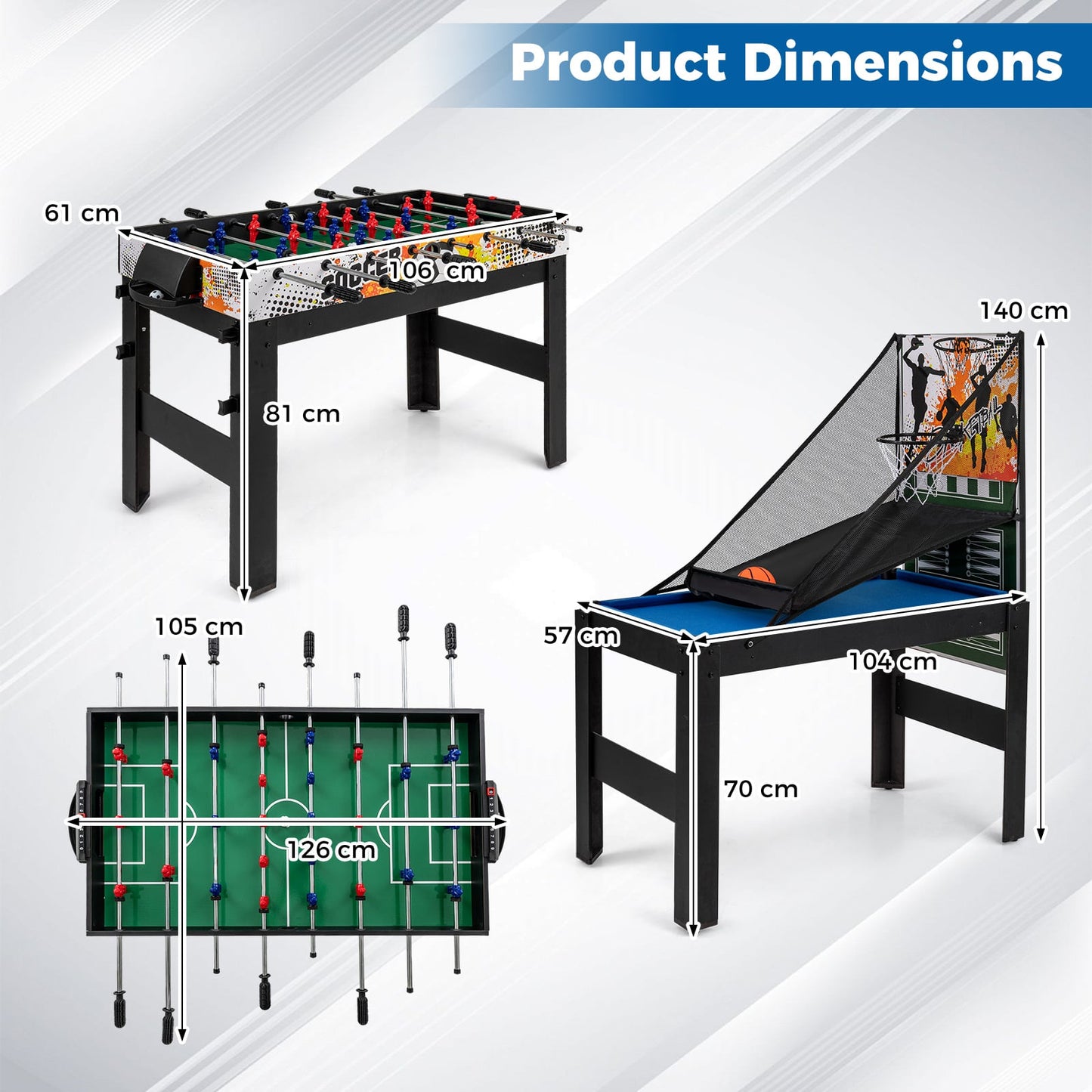 14-in-1 Combo Game Table Set Multi-Game Table 126 CM - Billiards-Blue