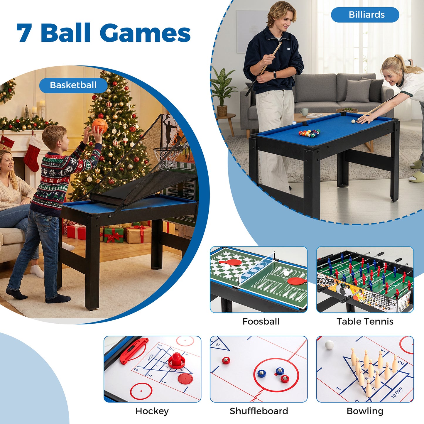 14-in-1 Combo Game Table Set Multi-Game Table 126 CM - Billiards-Blue